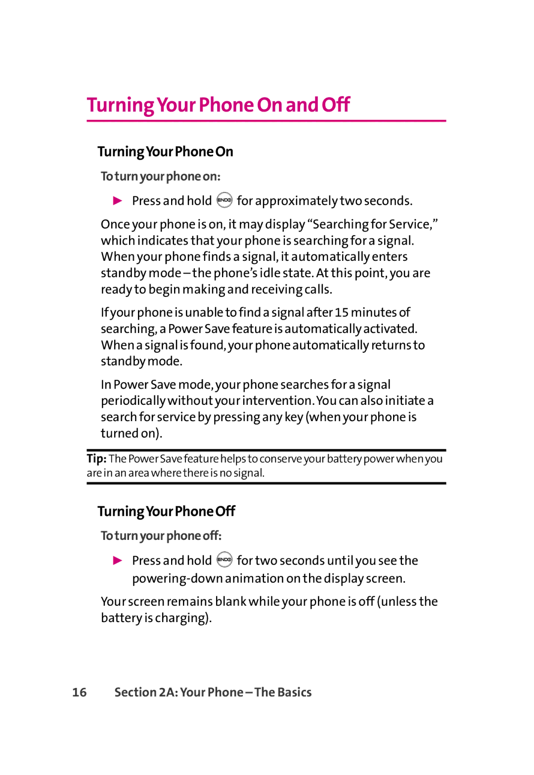 LG Electronics 350 manual TurningYour Phone On and Off, TurningYourPhoneOn, TurningYourPhoneOff, Toturnyourphoneon 