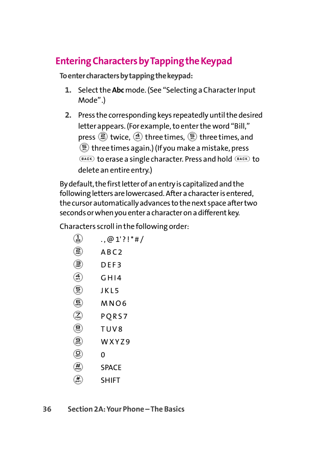 LG Electronics 350 manual Entering Characters byTapping the Keypad, Toentercharactersbytappingthekeypad 