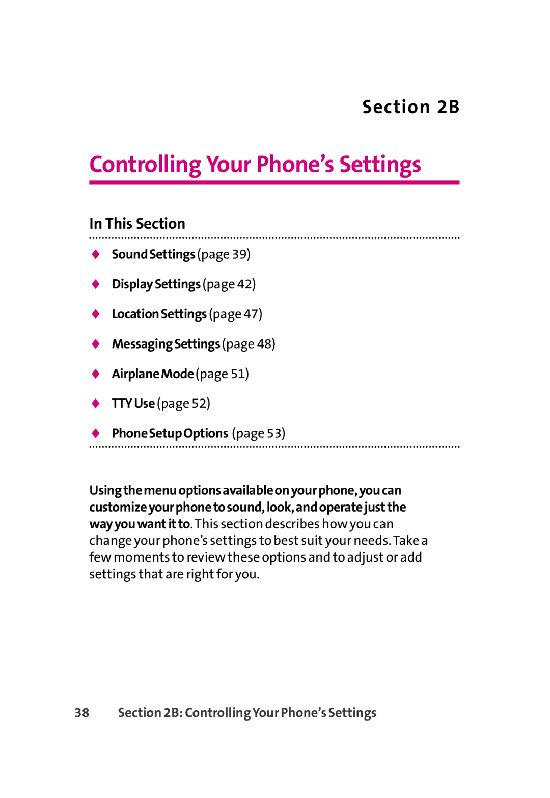 LG Electronics 350 manual Controlling Your Phone’s Settings, PhoneSetupOptions 