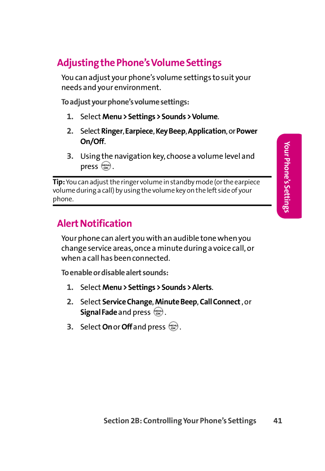 LG Electronics 350 manual Adjusting the Phone’sVolume Settings, AlertNotification, Toadjustyourphone’svolumesettings 