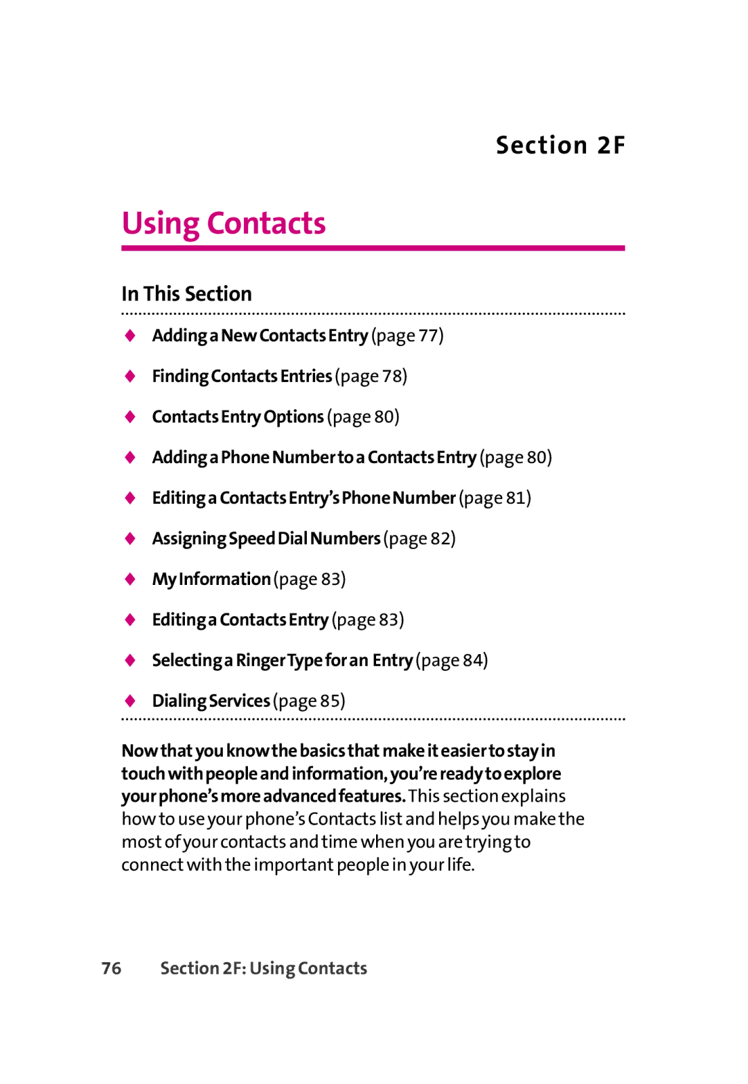 LG Electronics 350 manual Using Contacts 