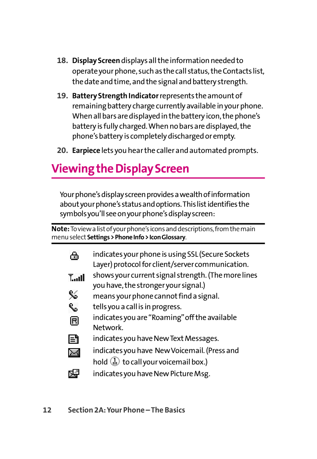 LG Electronics 350 manual Viewing the Display Screen, A Your Phone - The Basics 