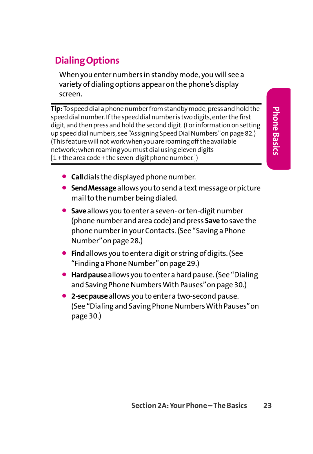 LG Electronics 350 manual Dialing Options, Phone Basics 