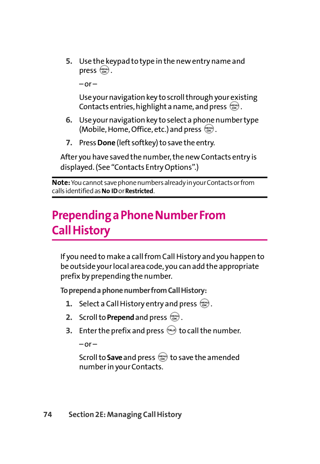 LG Electronics 350 manual Prepending a Phone NumberFrom Call History, ToprependaphonenumberfromCallHistory 