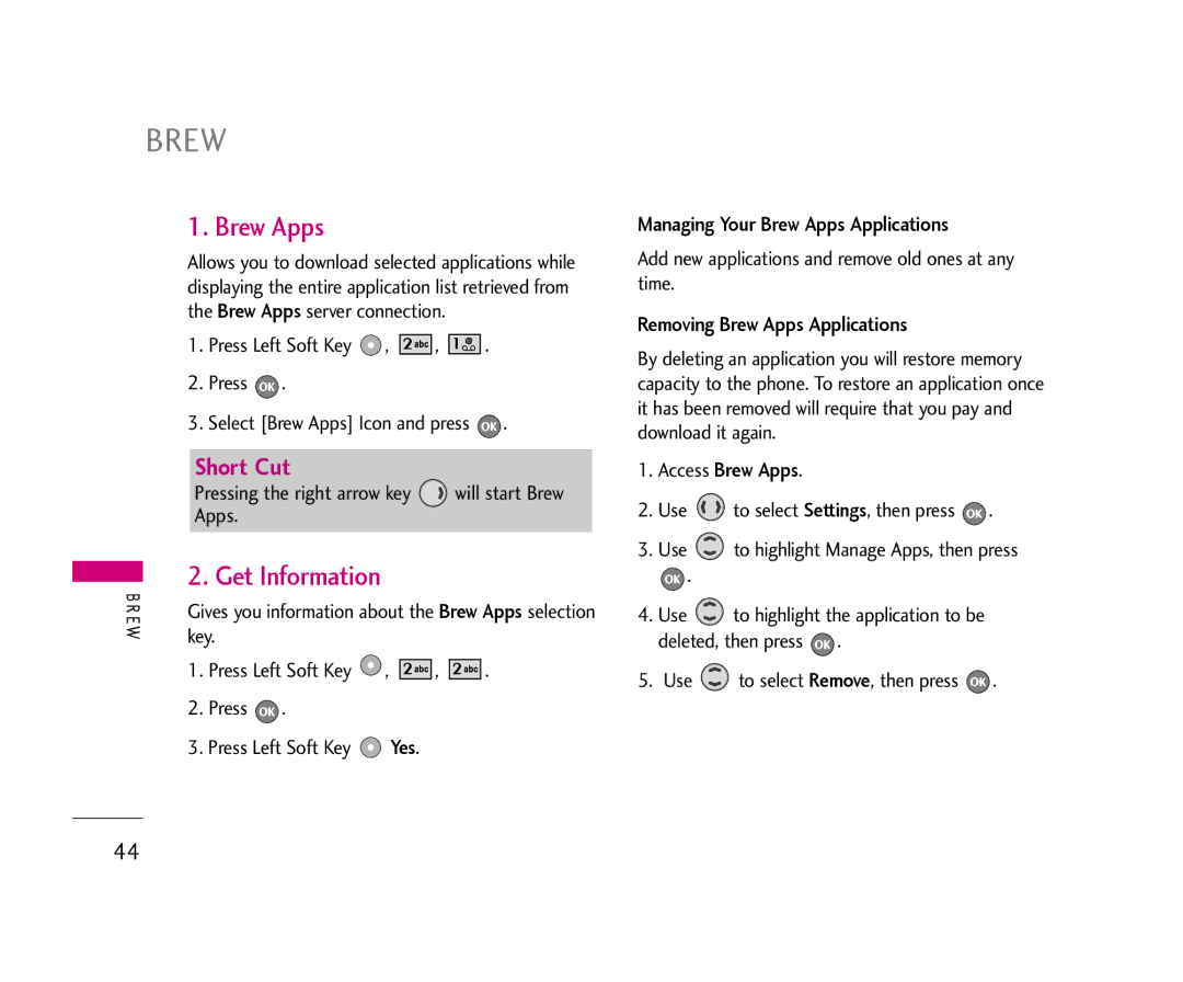 LG Electronics 355 manual Brew Apps, Get Information 