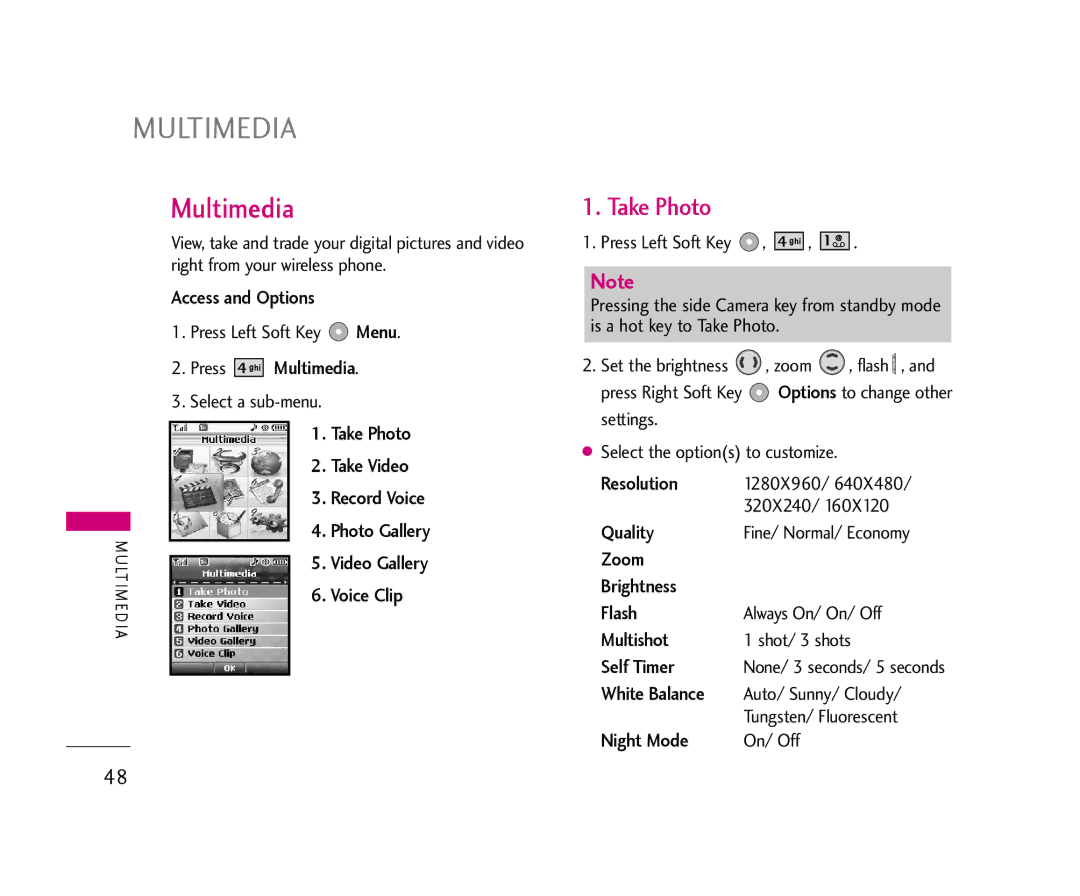 LG Electronics 355 manual Multimedia, Take Photo 