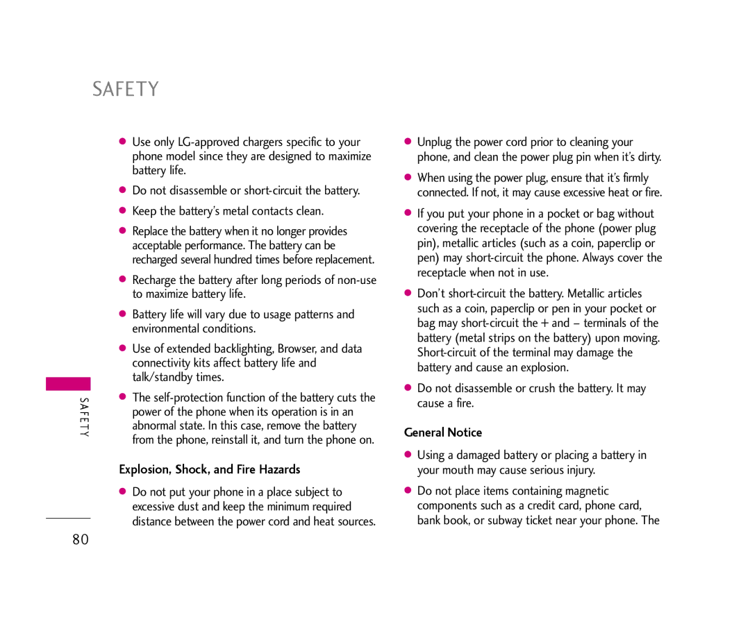 LG Electronics 355 manual Explosion, Shock, and Fire Hazards, General Notice 