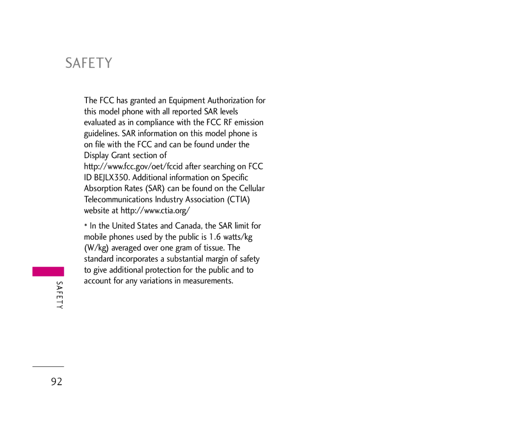 LG Electronics 355 manual Safety 