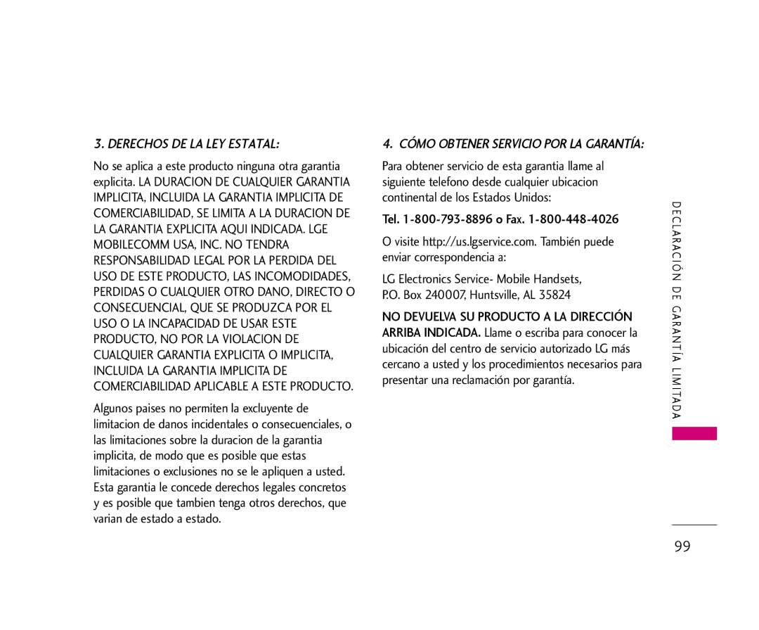 LG Electronics 355 manual Derechos DE LA LEY Estatal 