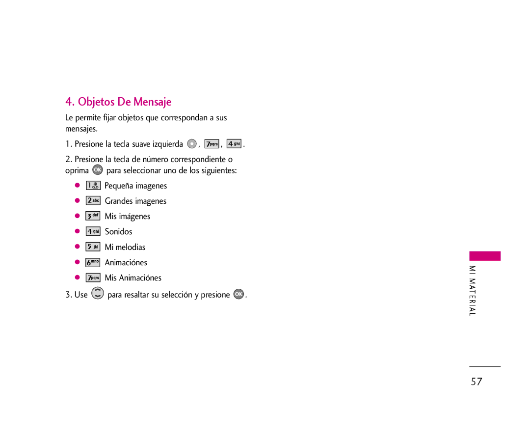 LG Electronics 355 manual Objetos De Mensaje 