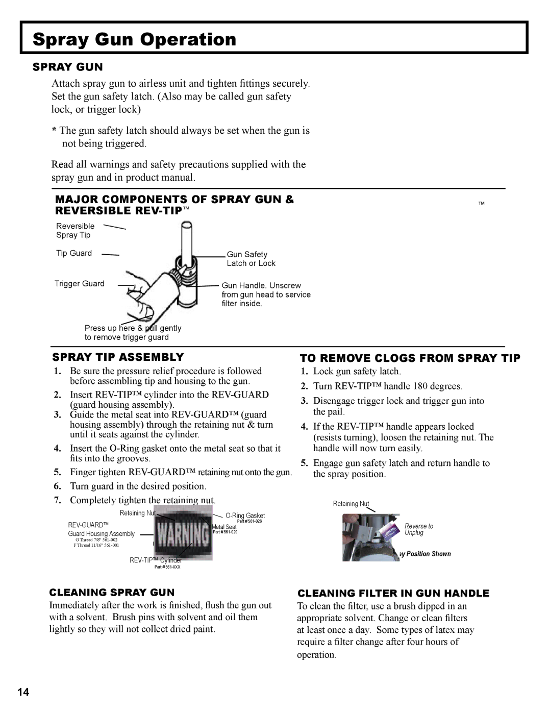 LG Electronics 3600 Spray Gun Operation, Major Components of Spray GUN Reversible REV-TIP, Spray TIP Assembly 