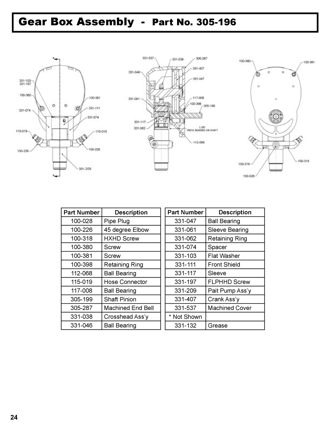 LG Electronics 3600 operation manual Gear Box Assembly Part No, Part Number Description 