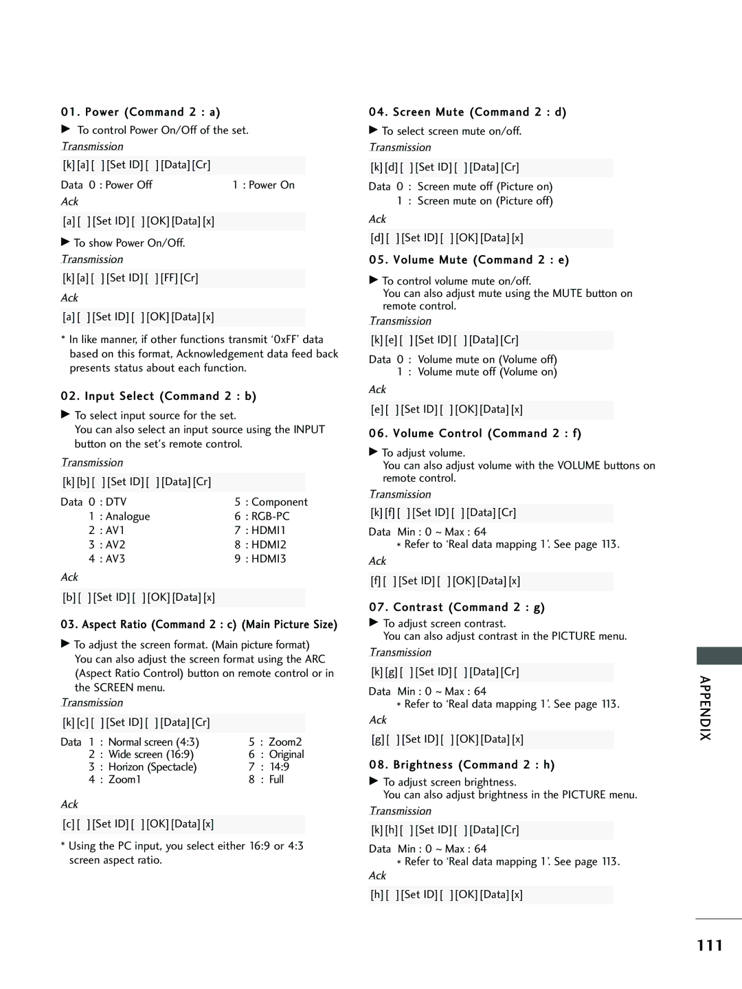 LG Electronics 32 LC5*, 37 LC5*, 26 LC5*, 26LC4*, 32 LC4* owner manual 111 