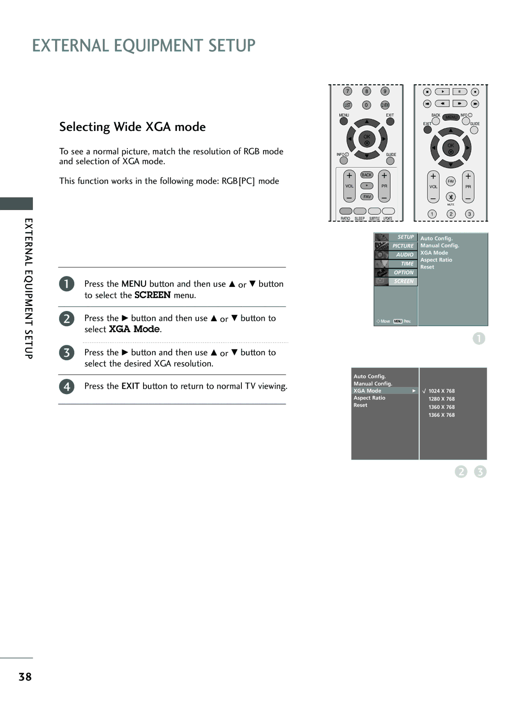 LG Electronics 37 LC5*, 26 LC5*, 26LC4*, 32 LC5*, 32 LC4* owner manual Select XGA Mode, Select the desired XGA resolution 