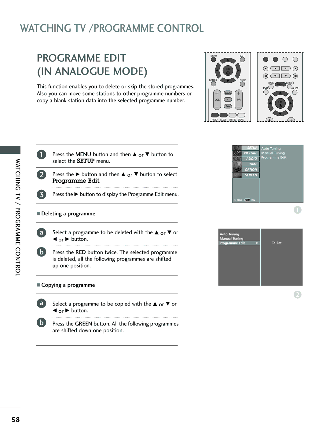 LG Electronics 37 LC5*, 26 LC5*, 26LC4*, 32 LC5*, 32 LC4* owner manual Programme Edit Analogue Mode 