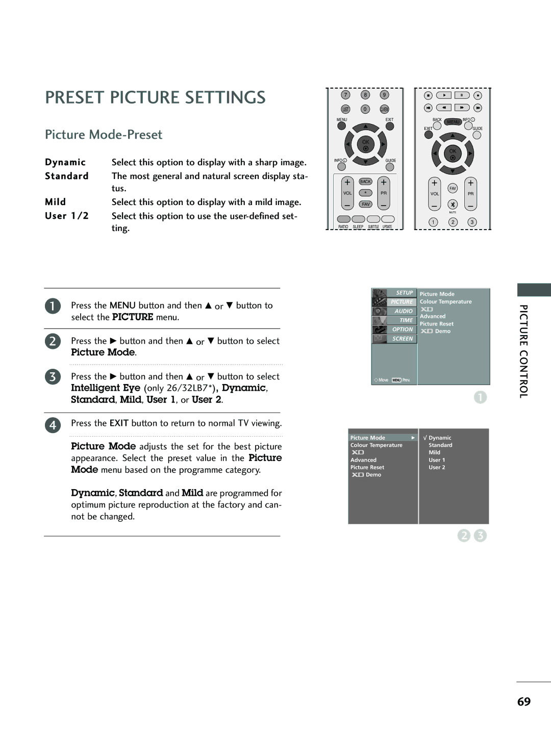 LG Electronics 26 LC5*, 37 LC5*, 26LC4*, 32 LC5*, 32 LC4* owner manual Preset Picture Settings 