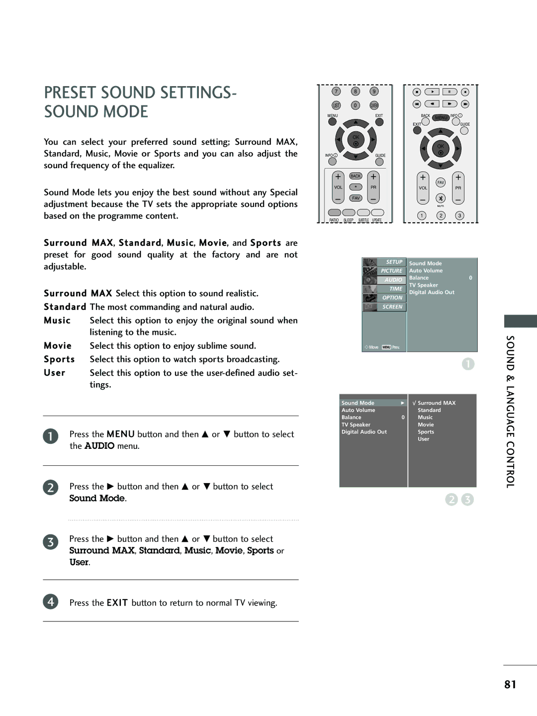 LG Electronics 32 LC5*, 37 LC5*, 26 LC5*, 26LC4*, 32 LC4* owner manual Music, Listening to the music, Tings 