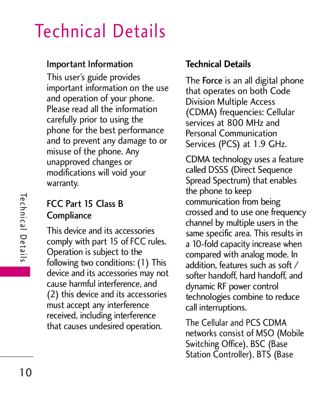 LG Electronics 370H, MMBB0345501 manual Important Information, FCC Part 15 Class B, Compliance, Technical Details 