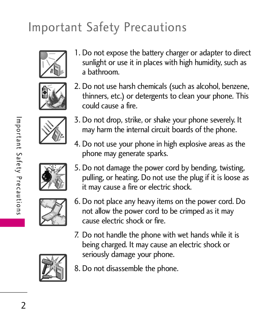 LG Electronics 370H, MMBB0345501 manual Important Safety Precautions, Do not disassemble the phone 