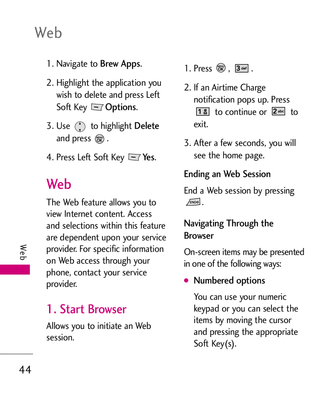 LG Electronics 370H, MMBB0345501 manual Web, Start Browser 