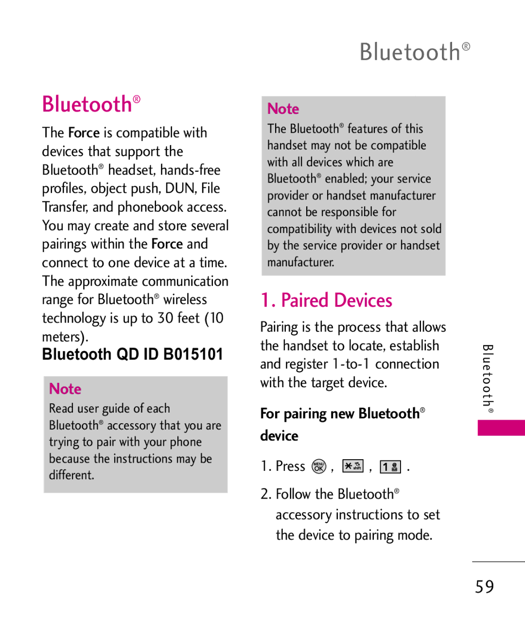 LG Electronics MMBB0345501, 370H manual Paired Devices, For pairing new Bluetooth device 