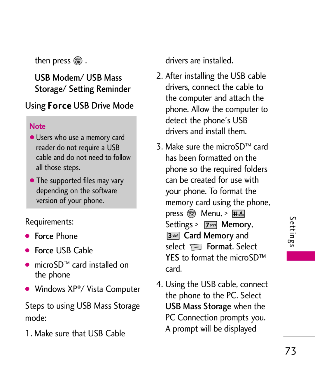 LG Electronics MMBB0345501, 370H manual USB Modem/ USB Mass Storage/ Setting Reminder, Using Force USB Drive Mode, Format 