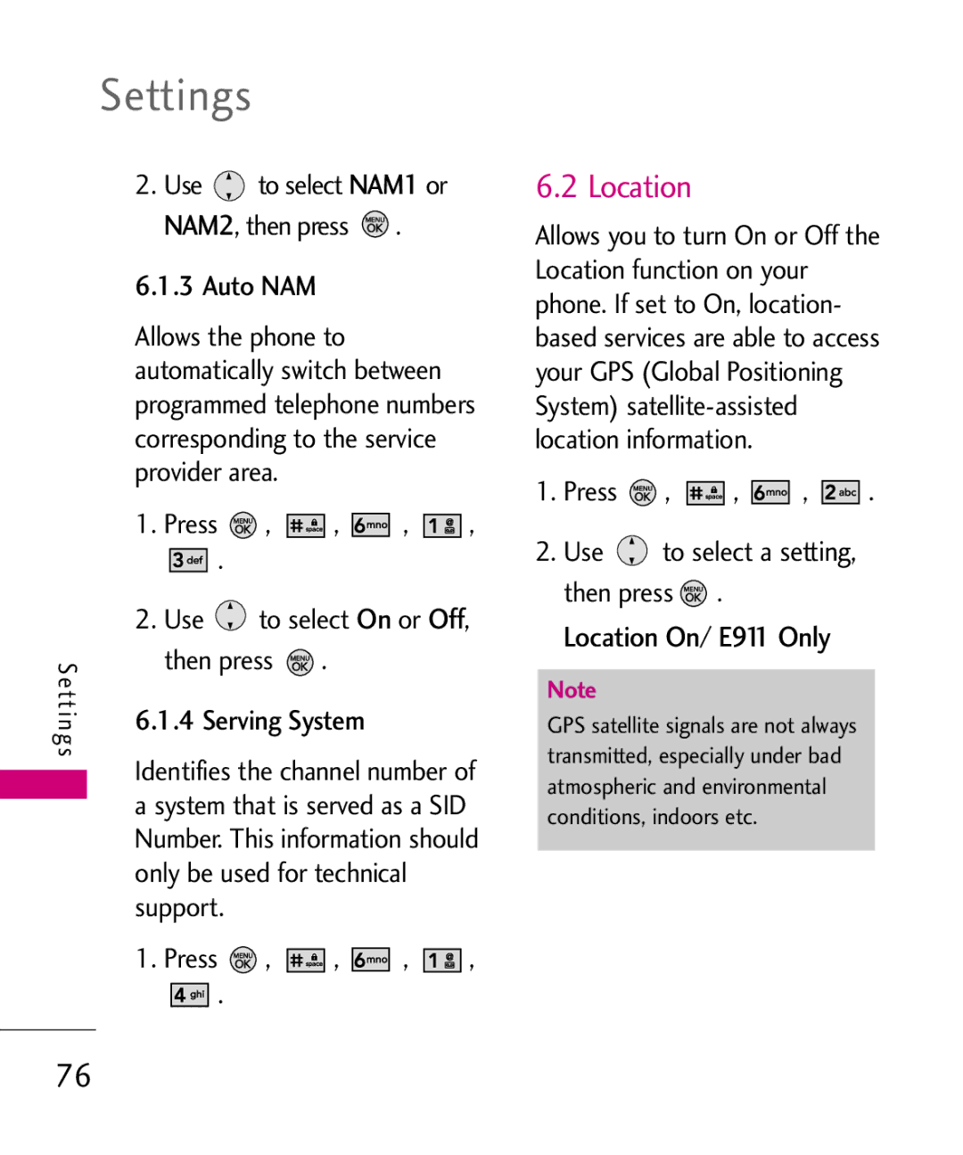 LG Electronics 370H, MMBB0345501 manual Location On/ E911 Only 