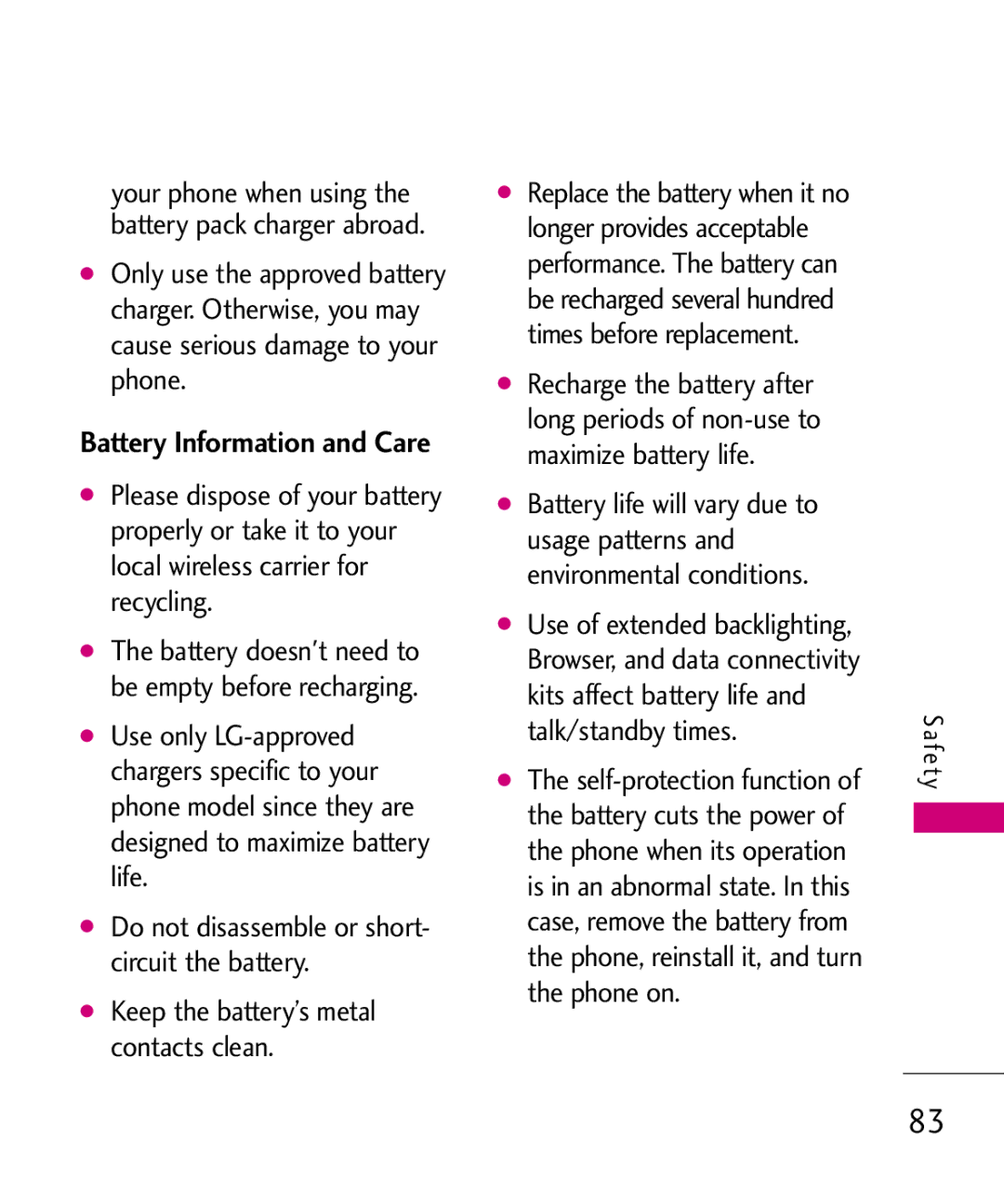 LG Electronics MMBB0345501, 370H manual Battery Information and Care 