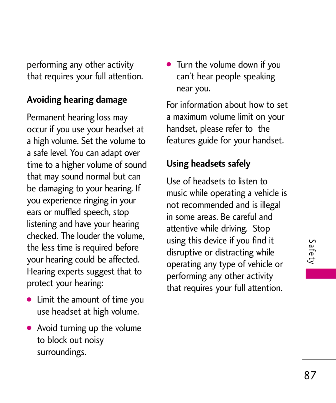 LG Electronics MMBB0345501, 370H manual Avoiding hearing damage, Using headsets safely 