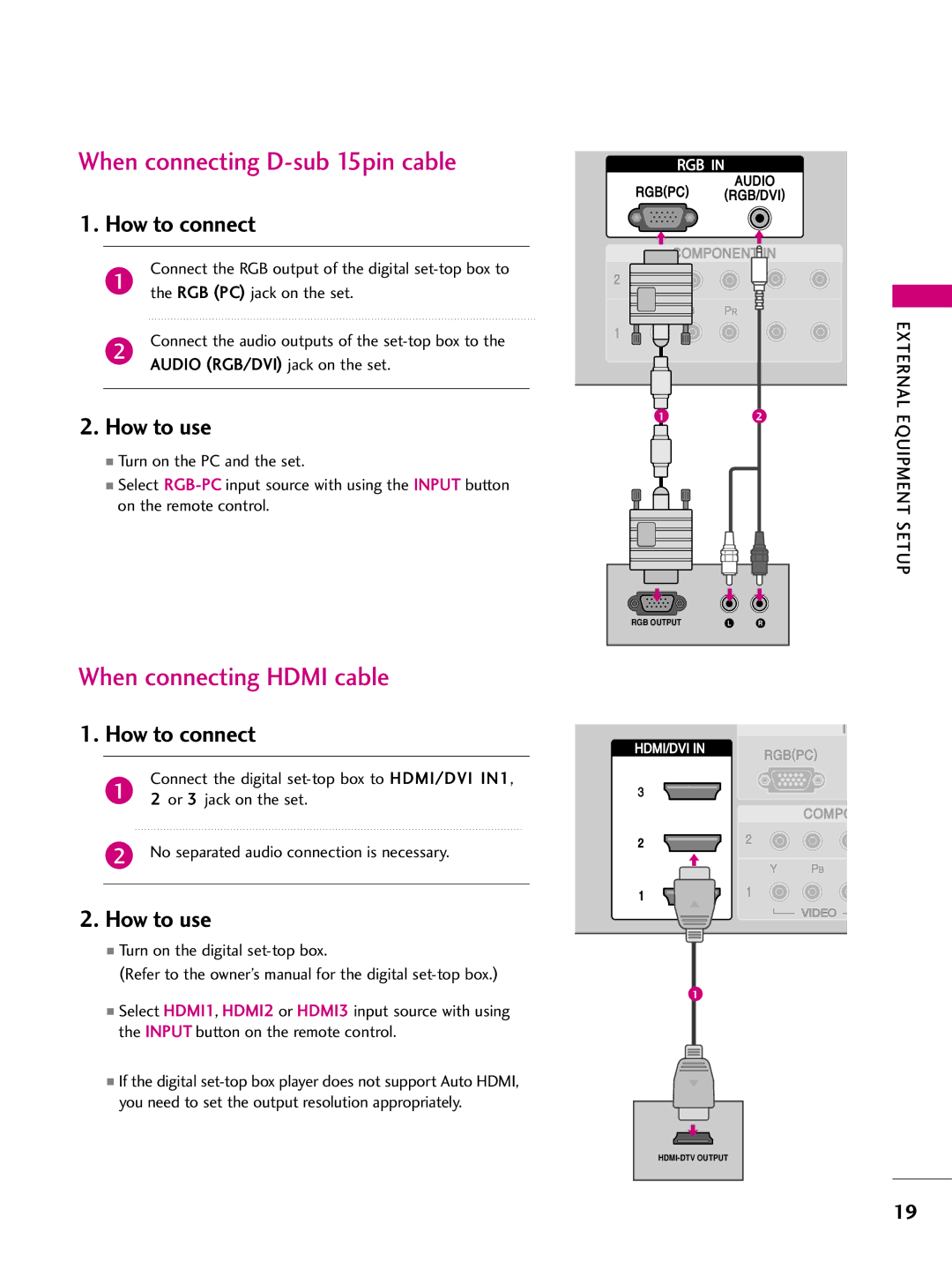 LG Electronics 3LB5D, 37LB5D When connecting D-sub 15pin cable, When connecting Hdmi cable, Or 3 jack on the set 