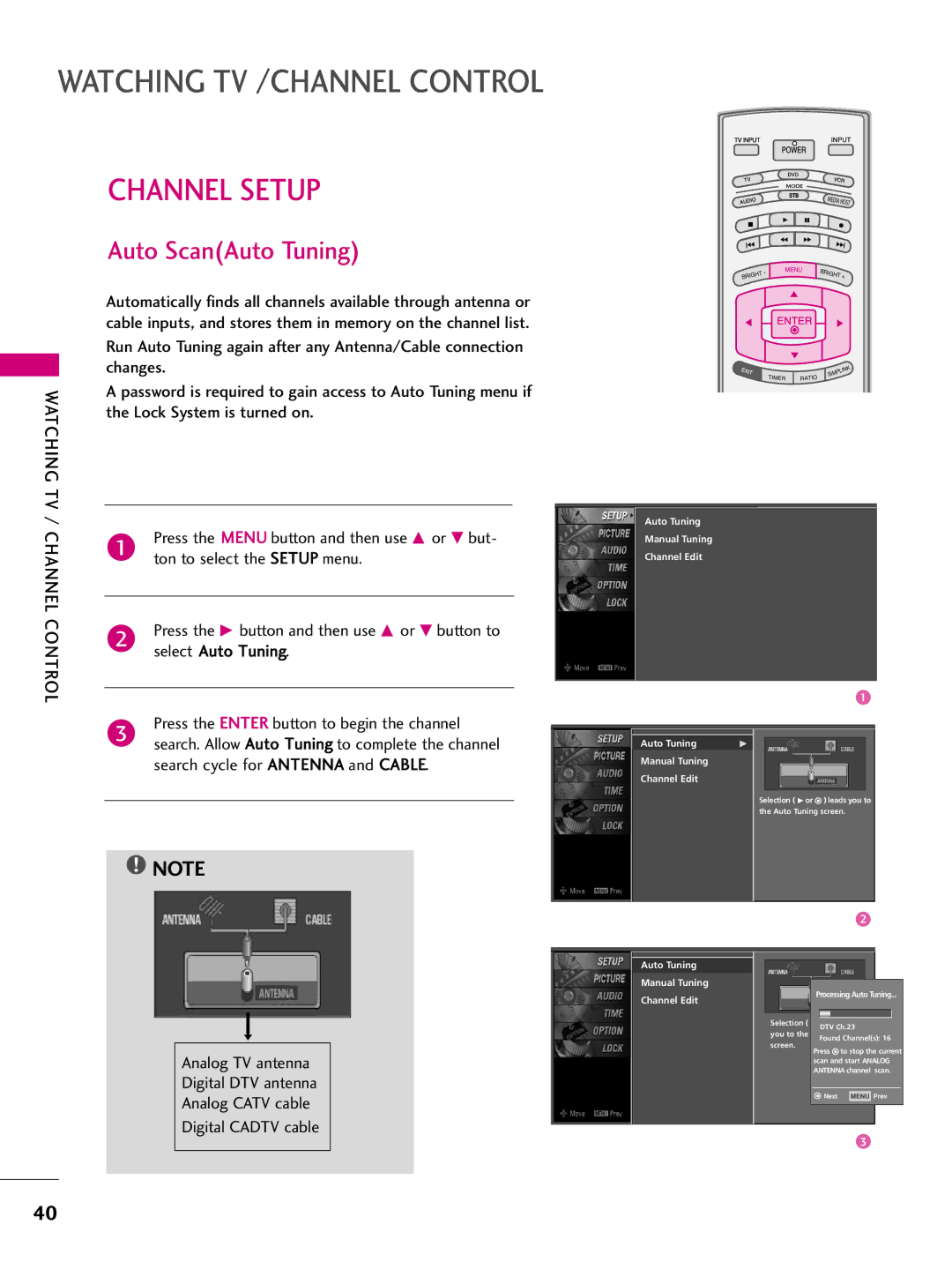 LG Electronics 37LB5D, 3LB5D owner manual Channel Setup, Auto ScanAuto Tuning 