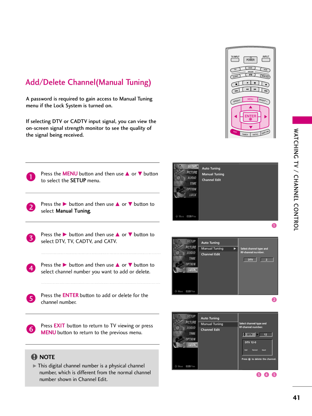 LG Electronics 3LB5D, 37LB5D owner manual Add/Delete ChannelManual Tuning, Select DTV, TV, CADTV, and Catv 