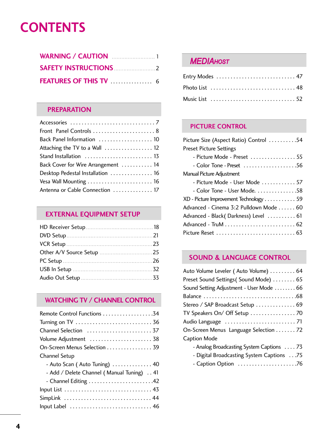 LG Electronics 37LB5D, 3LB5D owner manual Contents 