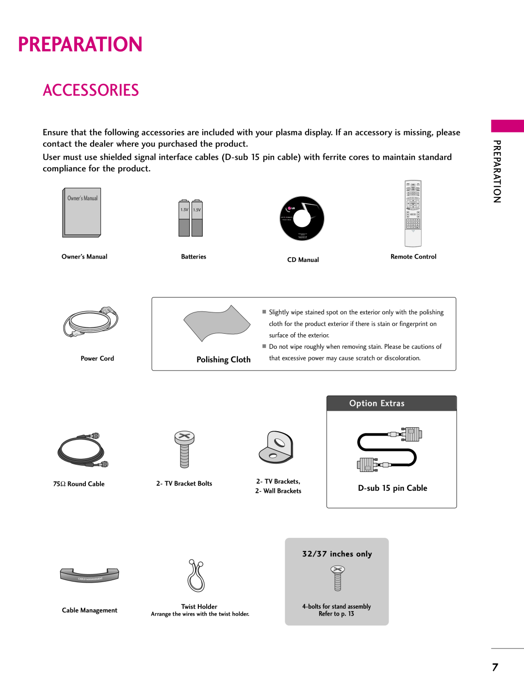 LG Electronics 3LB5D, 37LB5D owner manual Preparation, Accessories 