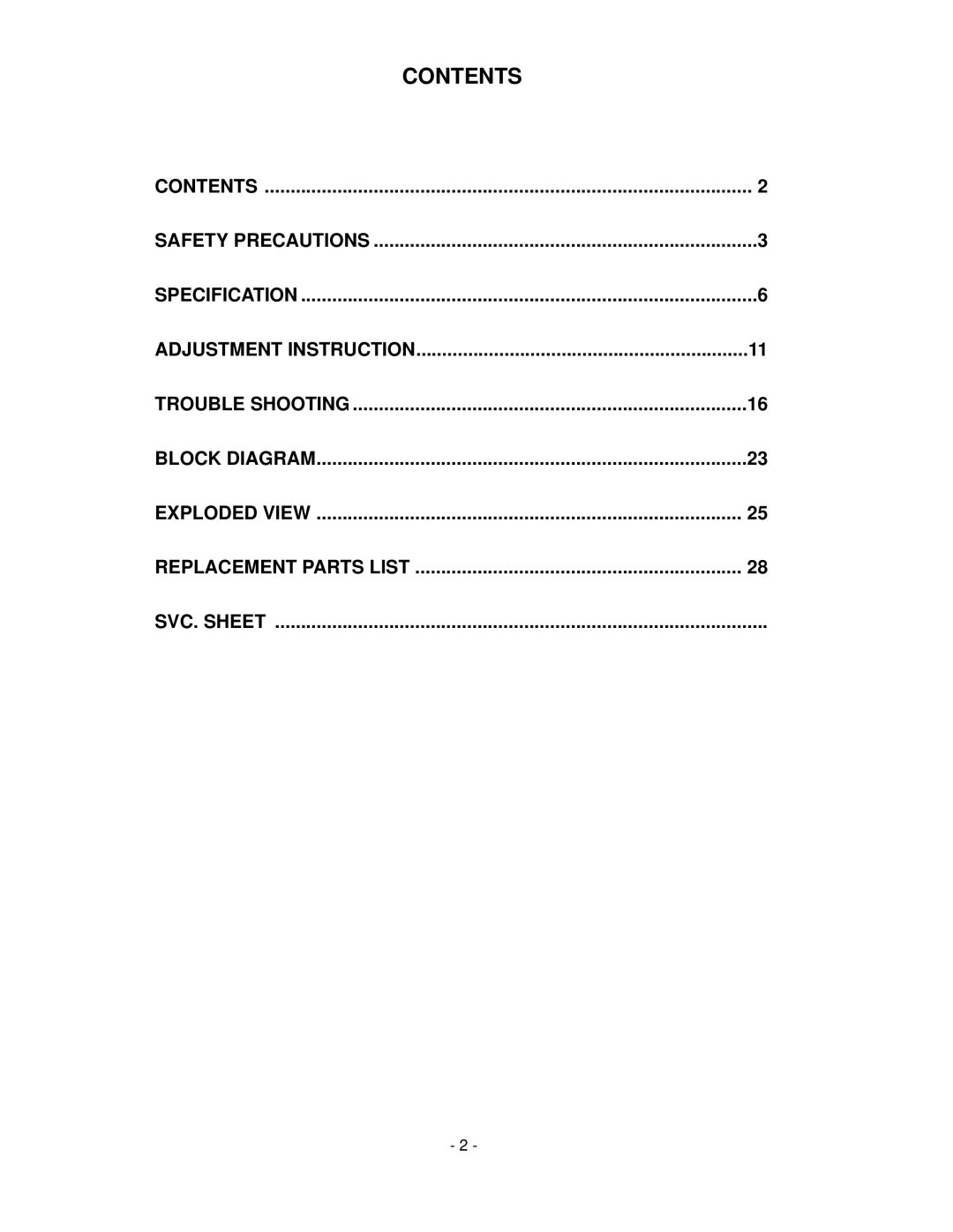 LG Electronics 37LC2R, 42LC2R service manual Contents 