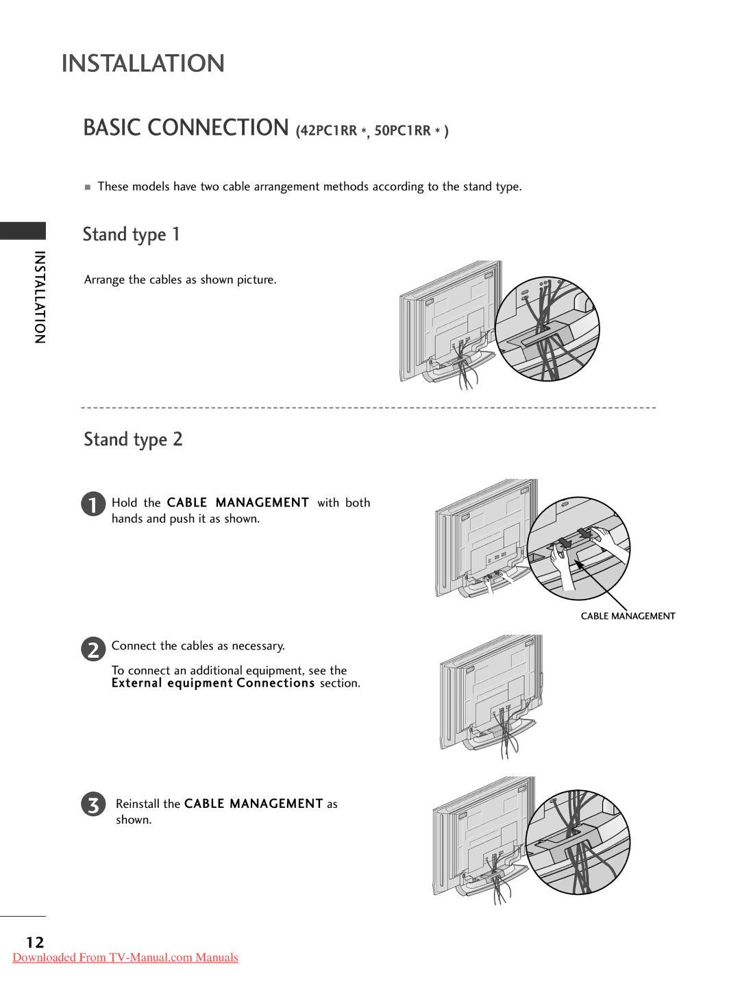 LG Electronics 42PC1RR*, 37LC2RR*, 42LC2RR*, 50PC1RR* Arrange the cables as shown picture, Connect the cables as necessary 