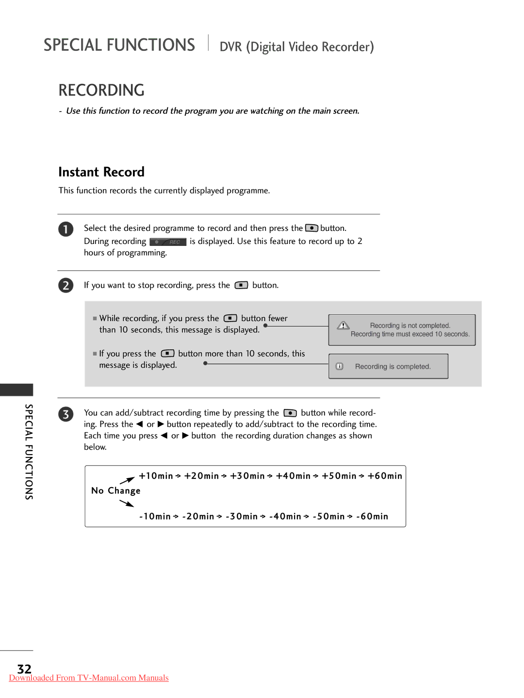 LG Electronics 42PC1RR*, 37LC2RR*, 42LC2RR*, 50PC1RR* owner manual Recording, Instant Record 