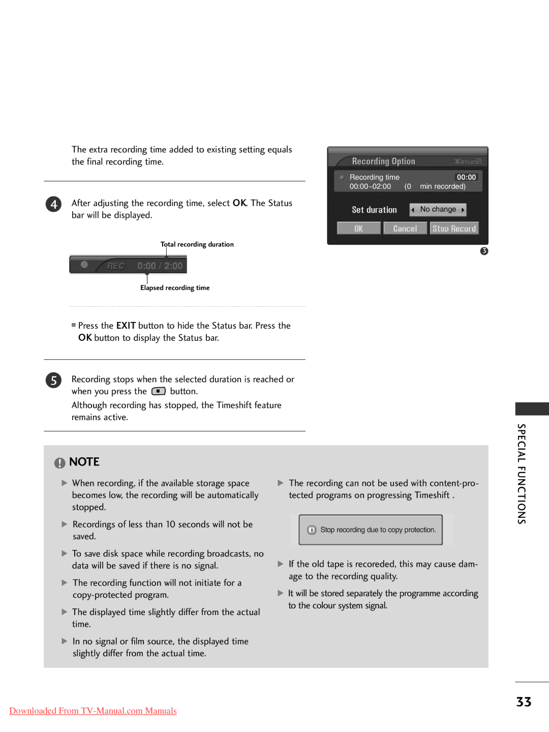 LG Electronics 50PC1RR*, 37LC2RR*, 42LC2RR*, 42PC1RR* owner manual After adjusting the recording time, select OK. The Status 