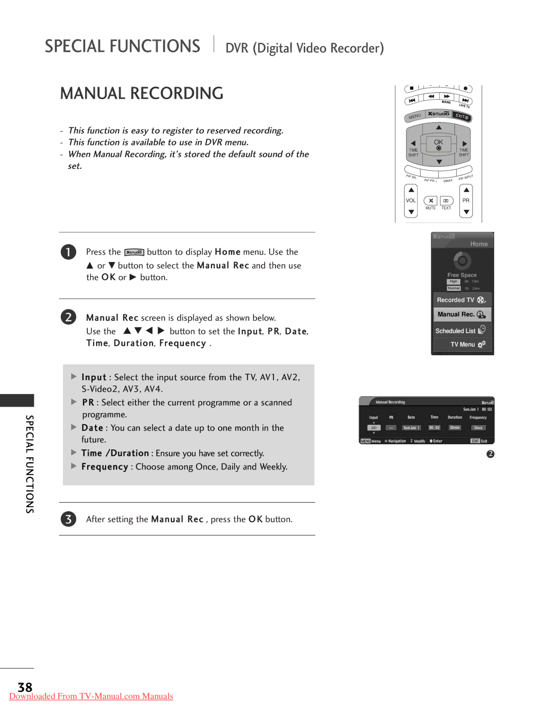 LG Electronics 37LC2RR*, 42LC2RR*, 42PC1RR*, 50PC1RR* Manual Recording, After setting the Manual Rec , press the O K button 