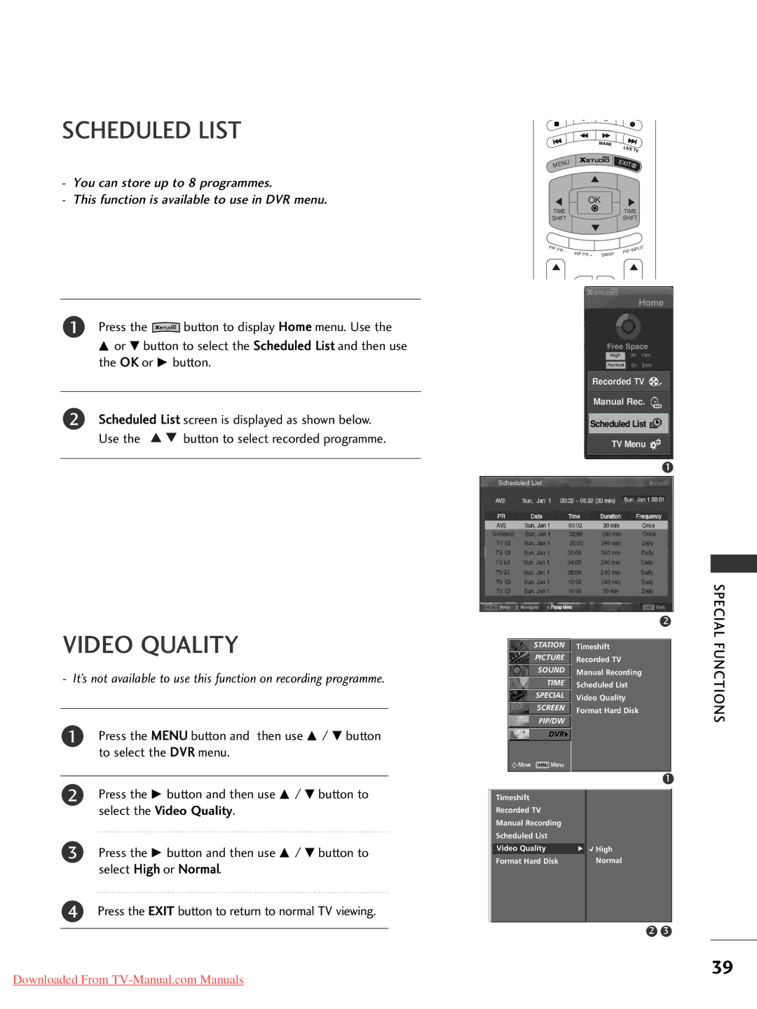 LG Electronics 42LC2RR*, 37LC2RR*, 42PC1RR*, 50PC1RR* owner manual Scheduled List, Video Quality 