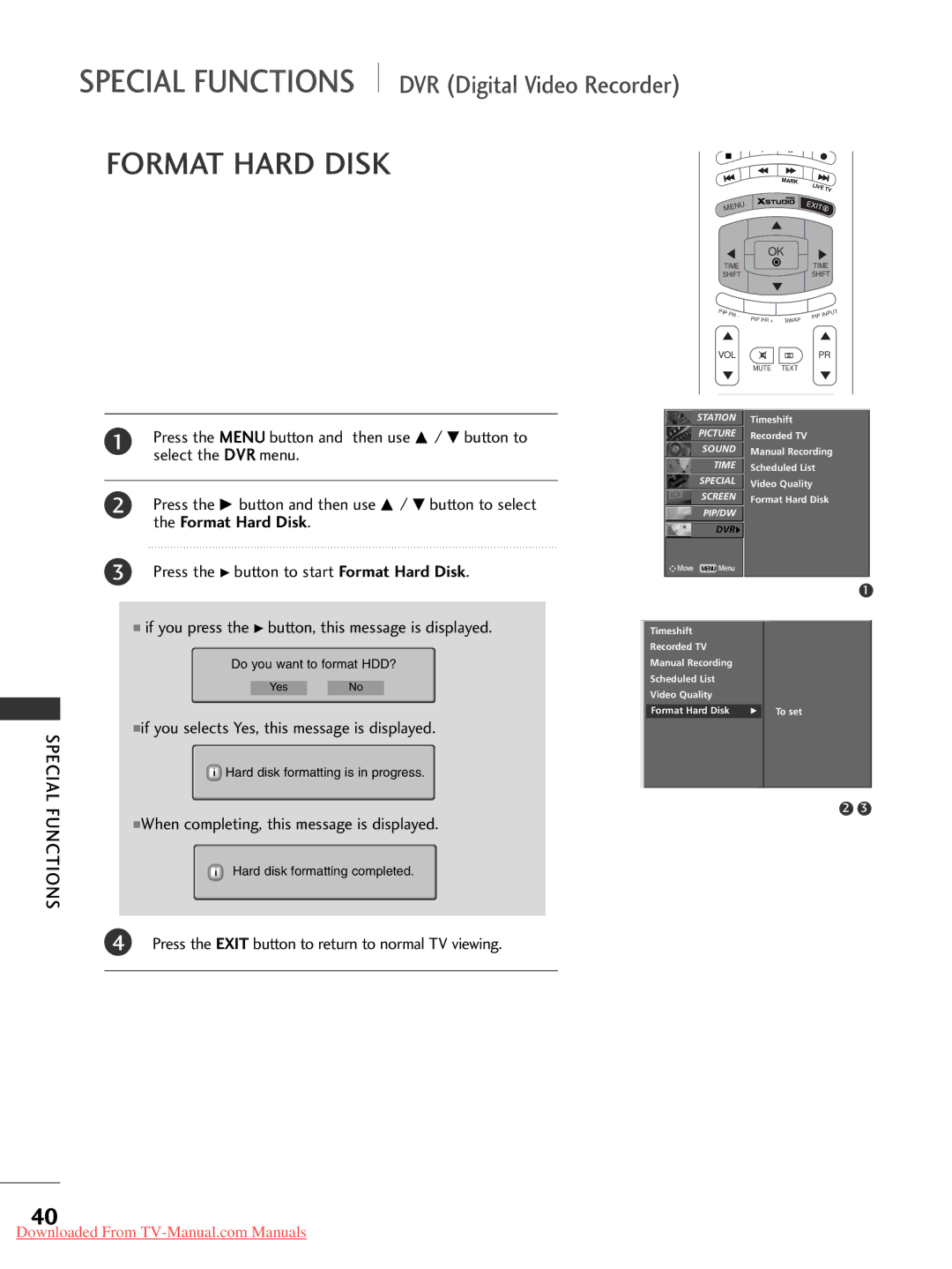 LG Electronics 42PC1RR*, 37LC2RR*, 42LC2RR*, 50PC1RR* Format Hard Disk, If you press the G button, this message is displayed 