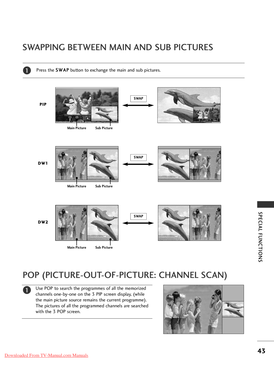 LG Electronics 42LC2RR*, 37LC2RR*, 42PC1RR* Swapping Between Main and SUB Pictures, POP PICTURE-OUT-OF-PICTURE Channel Scan 