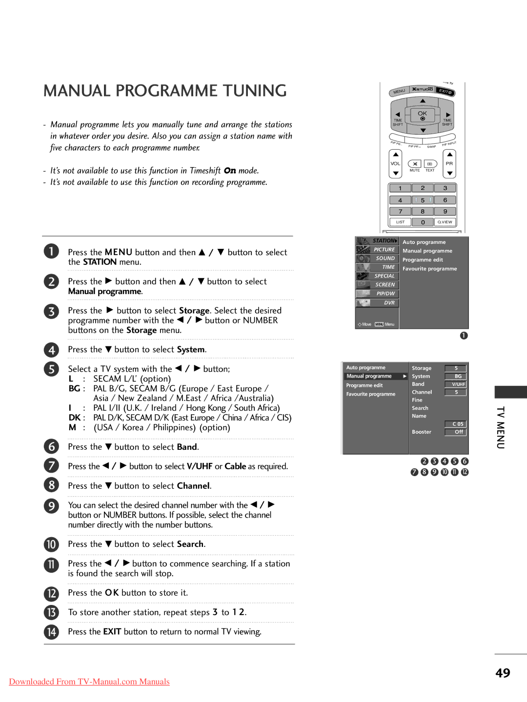 LG Electronics 50PC1RR* Manual Programme Tuning, Press the E button to select Search, Is found the search will stop 