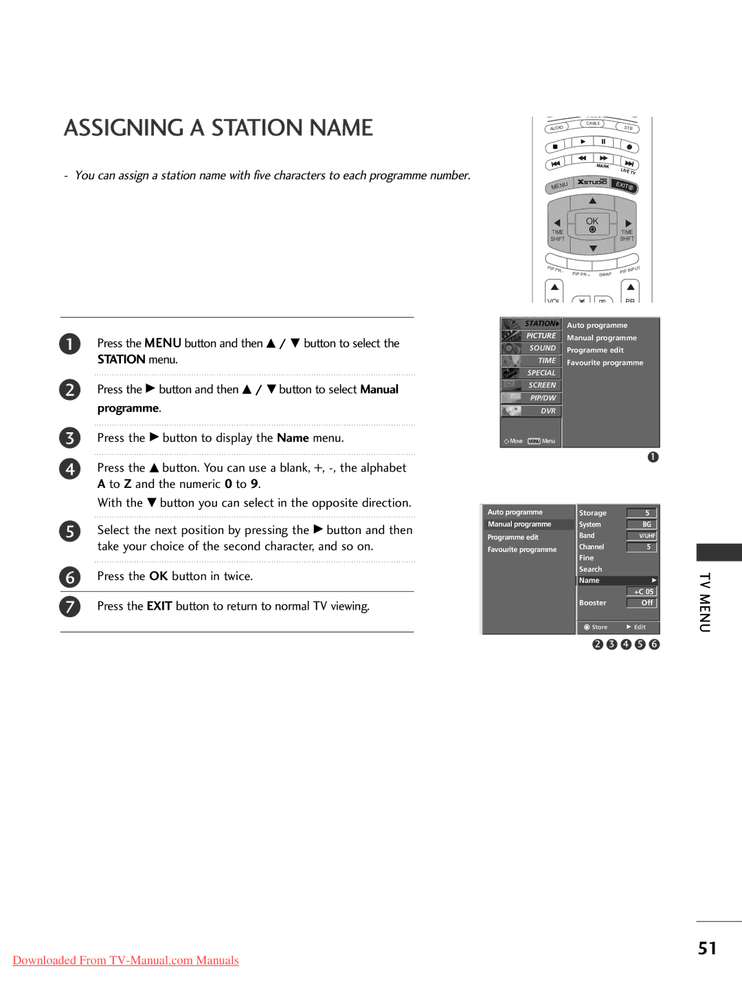 LG Electronics 42LC2RR*, 37LC2RR*, 42PC1RR*, 50PC1RR* owner manual Assigning a Station Name 