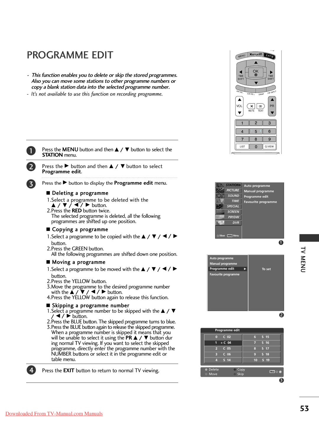 LG Electronics 50PC1RR*, 37LC2RR*, 42LC2RR*, 42PC1RR* owner manual Programme Edit 