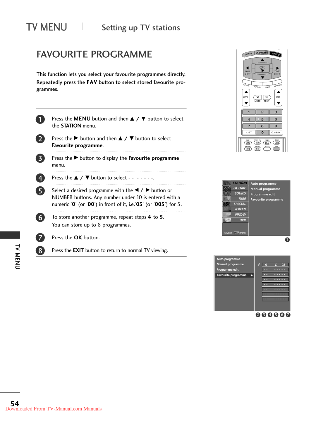 LG Electronics 37LC2RR*, 42LC2RR*, 42PC1RR*, 50PC1RR* owner manual Favourite Programme 