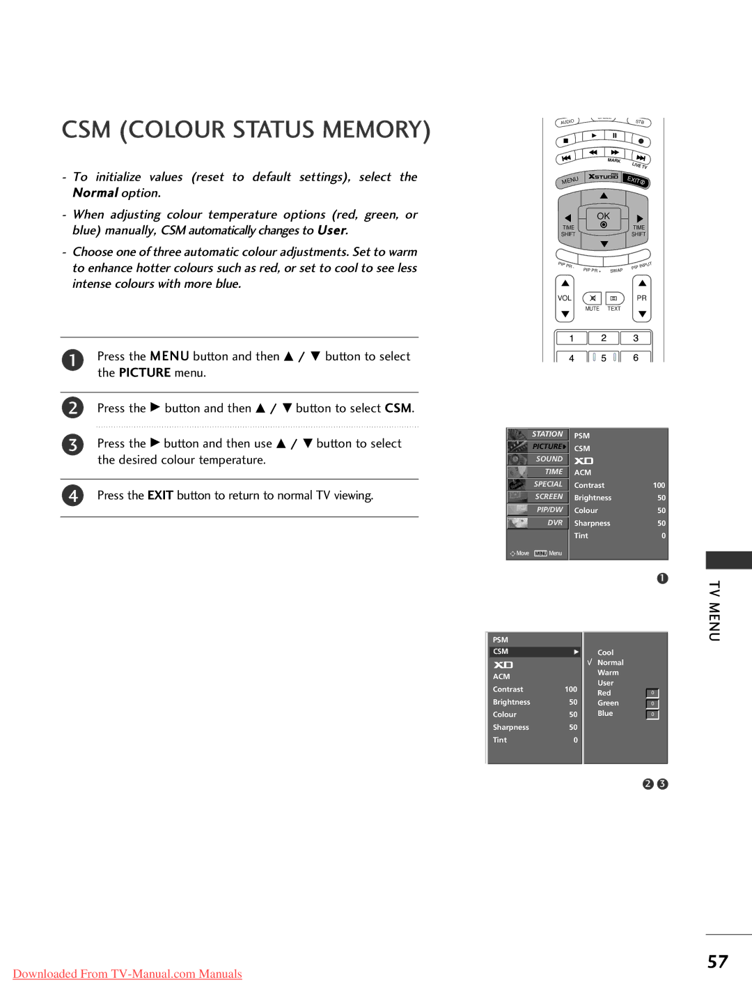 LG Electronics 50PC1RR*, 37LC2RR*, 42LC2RR*, 42PC1RR* owner manual CSM Colour Status Memory 