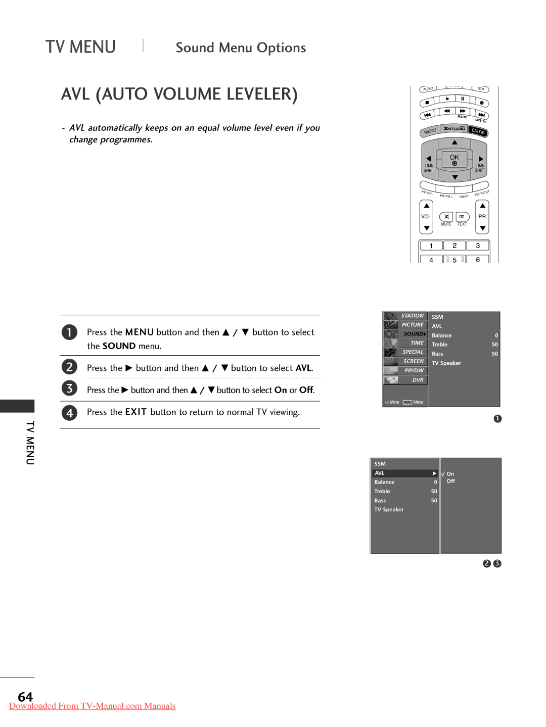 LG Electronics 42PC1RR*, 37LC2RR*, 42LC2RR*, 50PC1RR* owner manual AVL Auto Volume Leveler 