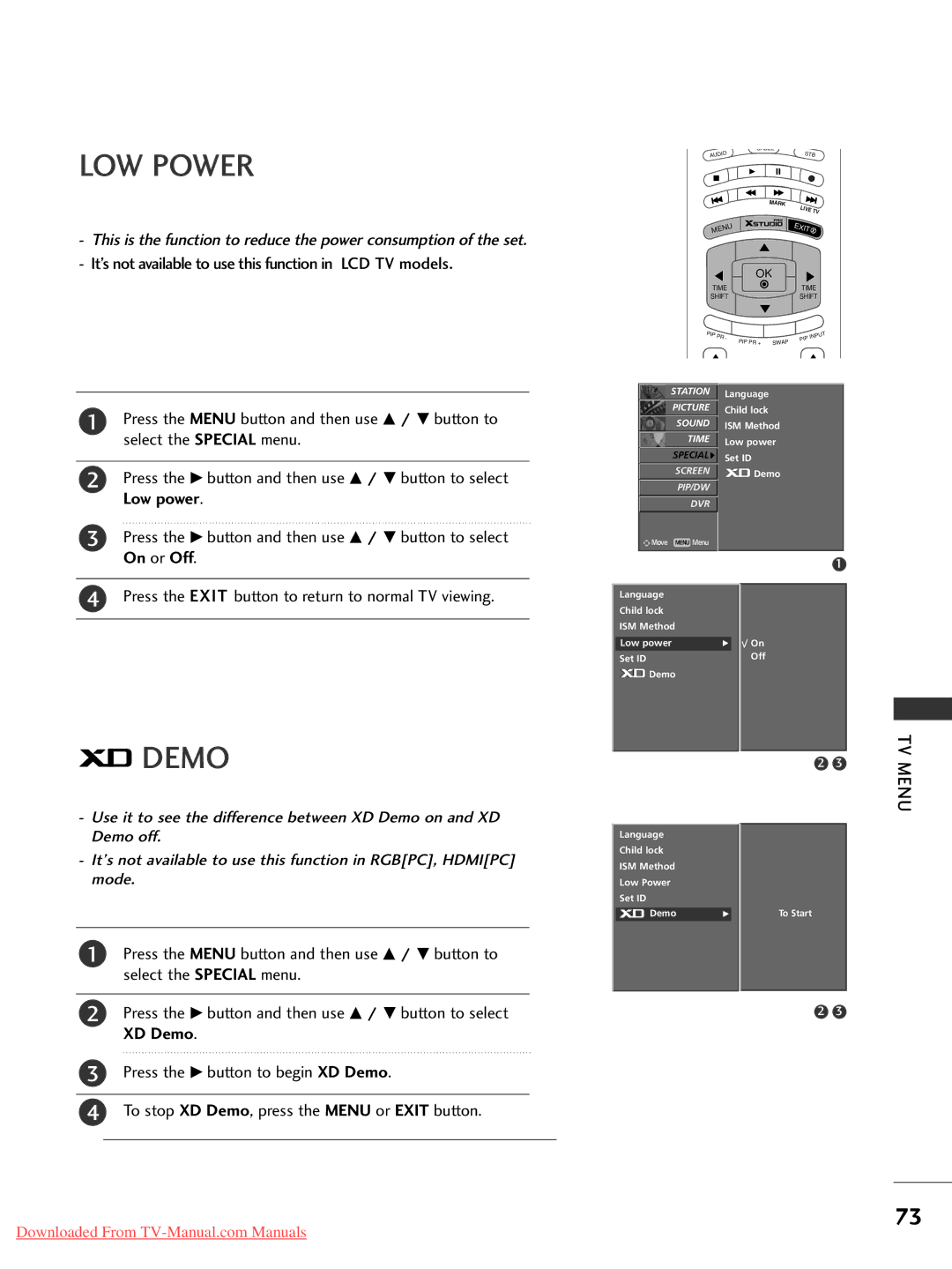 LG Electronics 50PC1RR*, 37LC2RR*, 42LC2RR*, 42PC1RR* owner manual LOW Power, Demo 