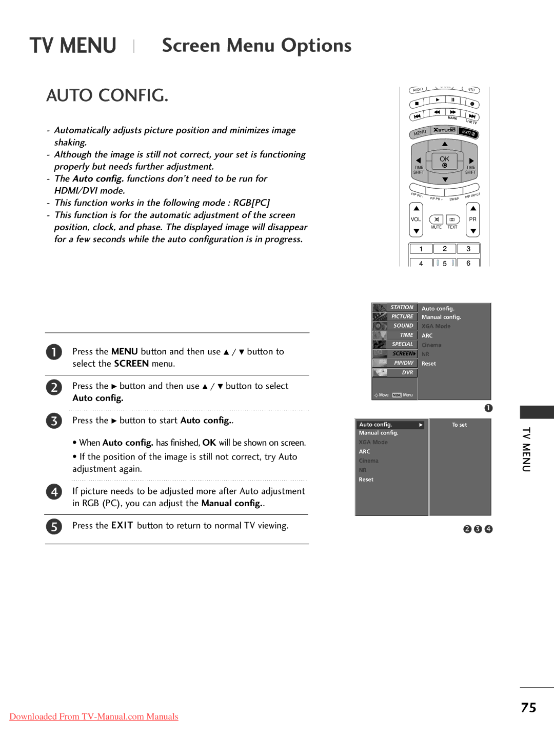 LG Electronics 42LC2RR*, 37LC2RR*, 42PC1RR*, 50PC1RR* owner manual Auto Config, Auto config 